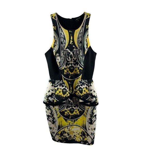 River Island Abstract Printed Peplum Scuba Neoprene Bodycon Dress US 4 UK 8 - Picture 2 of 12